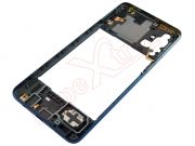 Front / central housing with blue / gray frame "Mirage blue", power flex and buzzer speaker for Samsung Galaxy M31s, SM-M317
